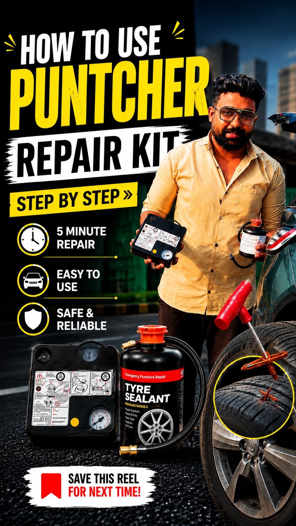 autoreview46 게시물 이미지: 🛞 Tyre puncture ho gaya?
Bas 5 minute me khud...