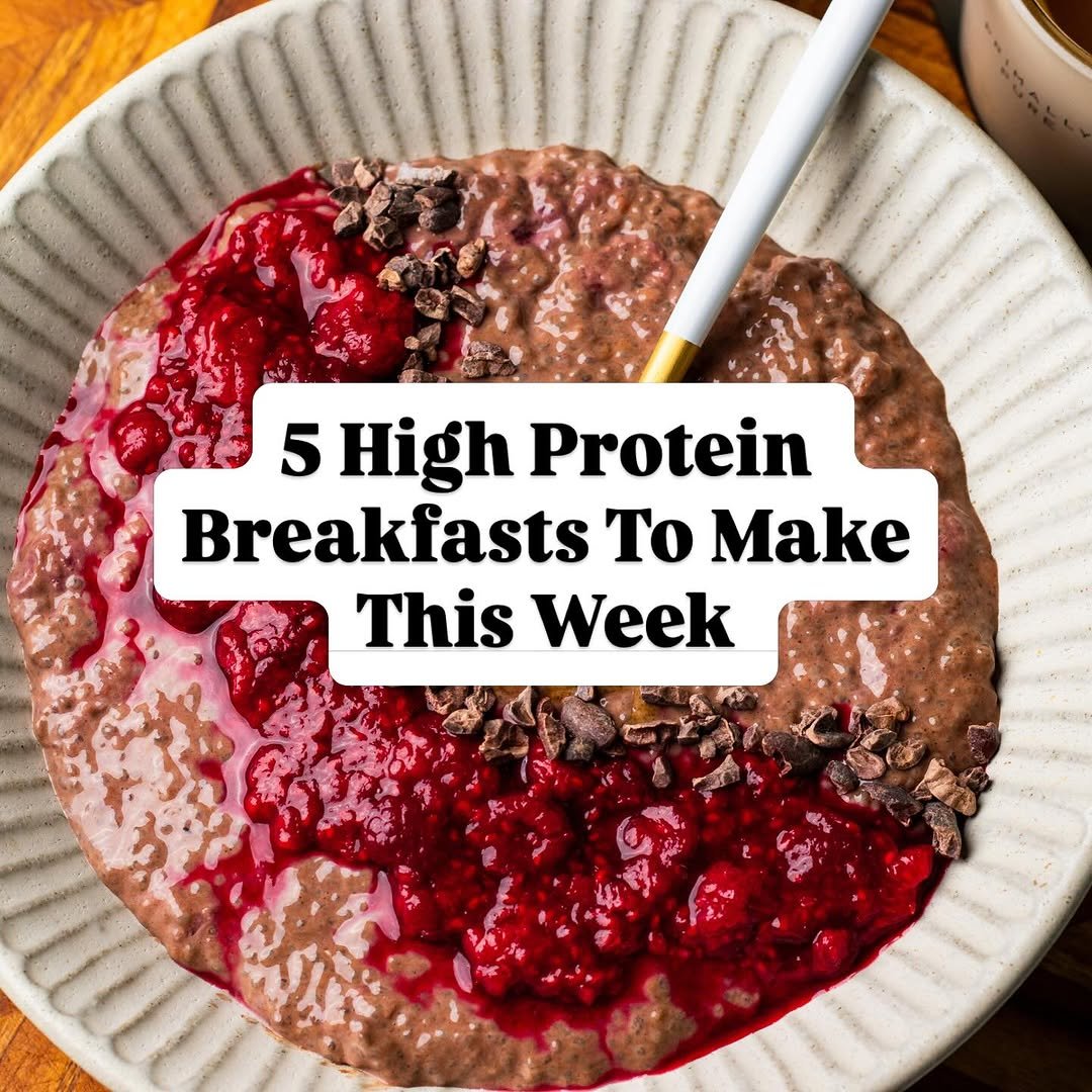 Photo by Kristi Roeder on March 18, 2026. May be an image of porridge and text that says '5 High Protein Breakfasts Το Make This Week'.