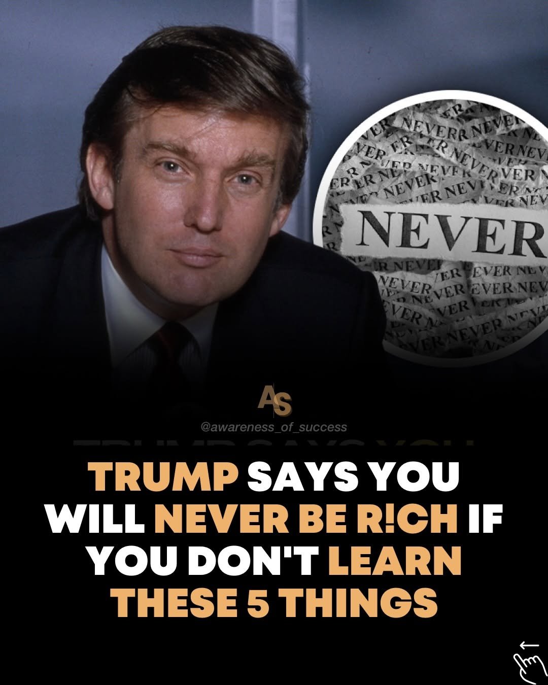 Photo by Awareness • Mindset • Success • AI • Tech on March 04, 2026. May be an image of money, poster and text that says 'NEVORR NEVER NEVERE TRUMP SAYS YOU WILL NEVER BE R!CH IF YOU DON'T LEARN THESE 5 THINGS'.