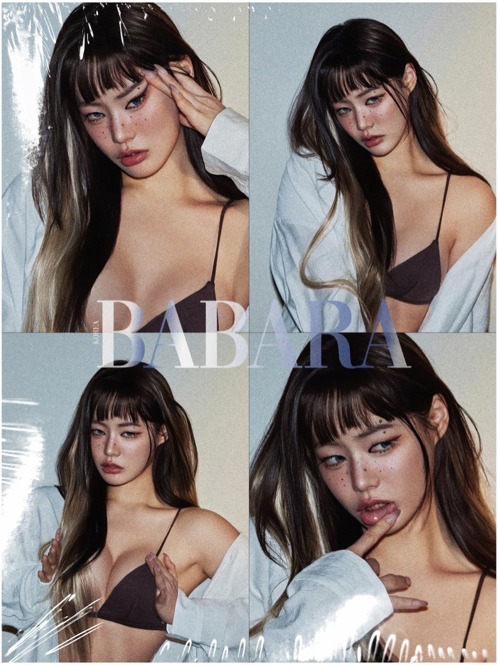 Photo shared by 바바라스튜디오 공식 인스타그램 on February 06, 2026 tagging @rewom_k, @choisangwon.eye, @juuu__fit, @babarastudio, @rewom_makeup, and @babara_showroom. May be an image of one or more people, bangs, makeup, poster, bra, top and text that says 'BABARA BAB Aann'.