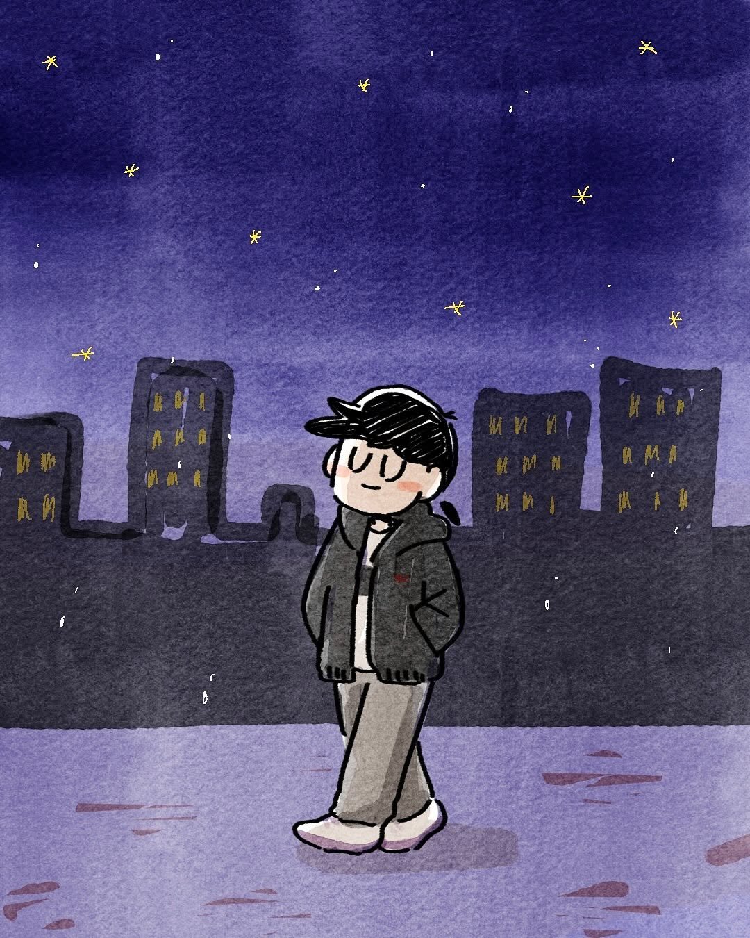 Photo by 박가가 수영일기/운동일기/아무말일기 on November 02, 2025. May be an illustration of duffle coat, cigarette, night and text.