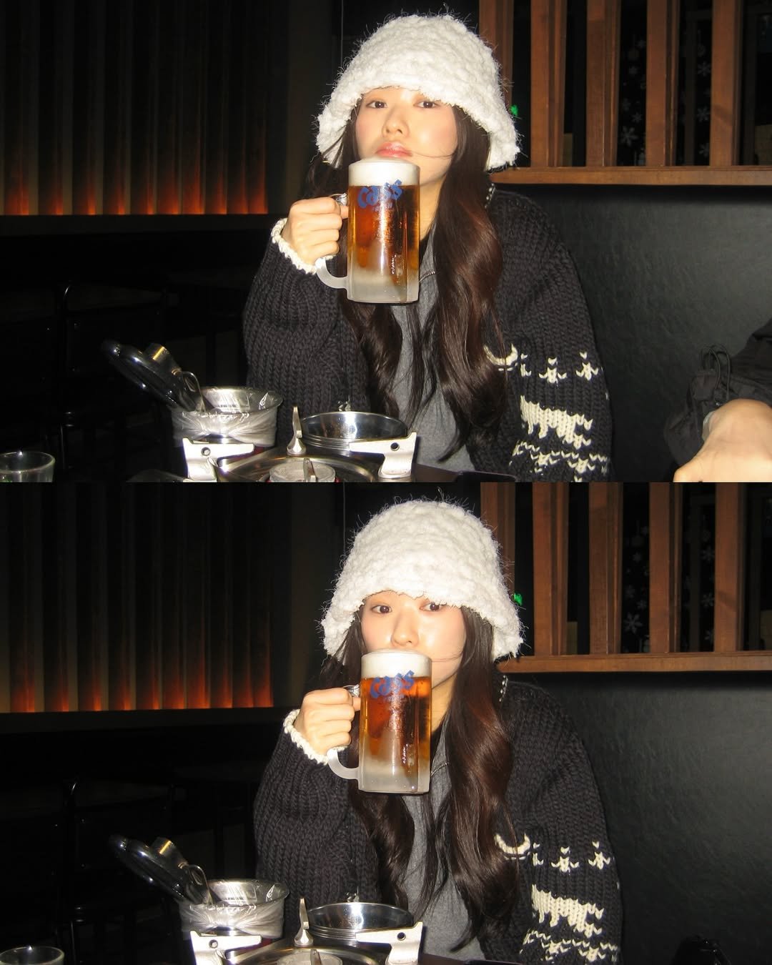 Photo shared by 🪞윤경 | 패션모델 on December 09, 2025 tagging @poete_seoul. May be an image of beer and text.