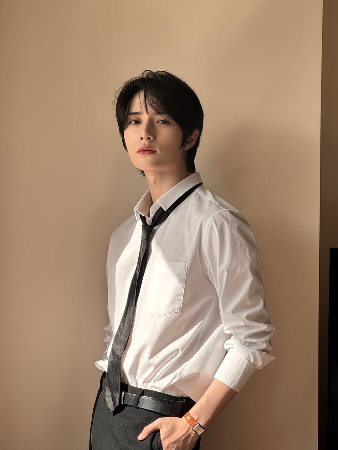 Photo by BEOMGYU of TXT on October 28, 2025. May be an image of belt, bolo tie and text.