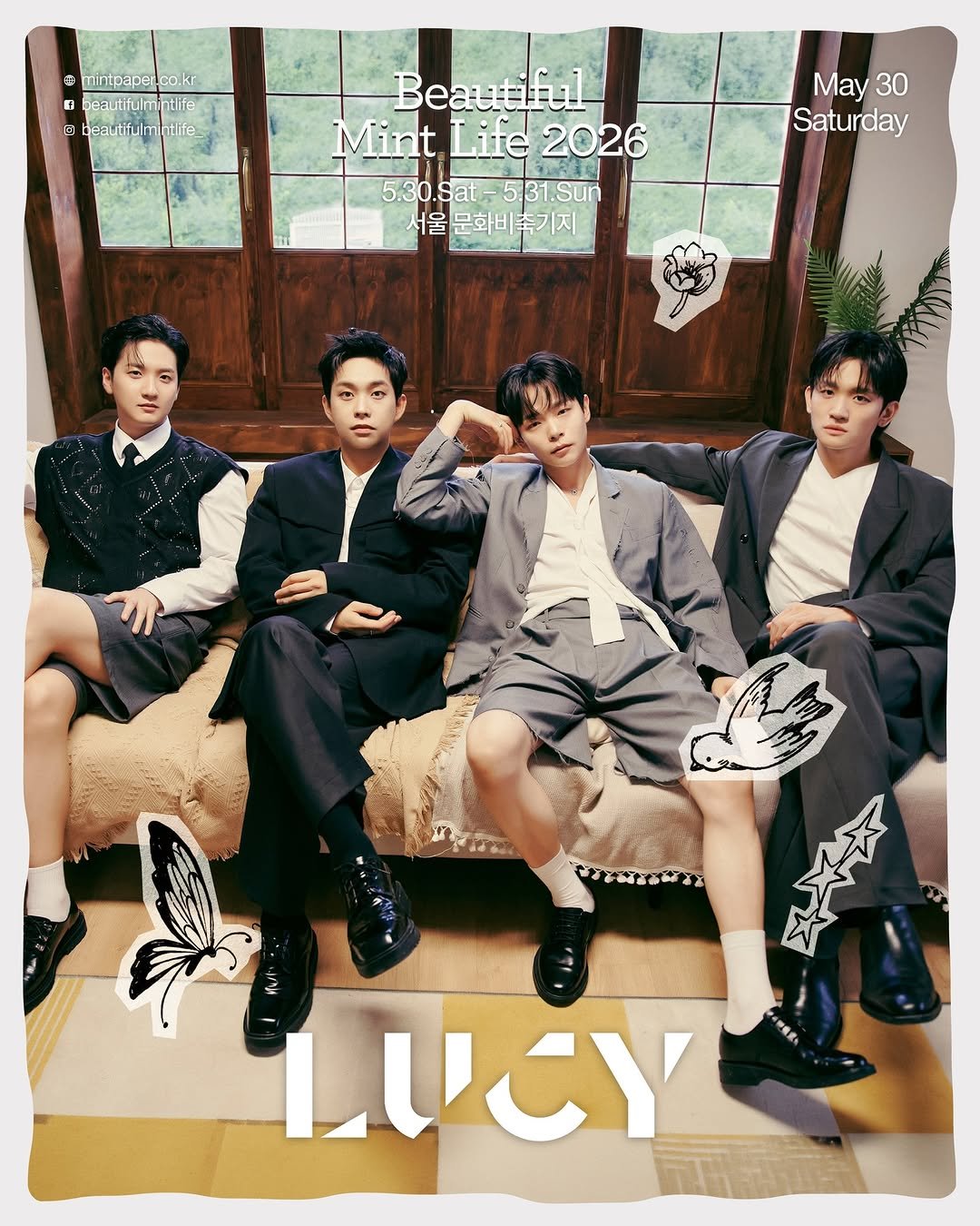 Photo shared by 뷰티풀 민트 라이프 𝐁𝐞𝐚𝐮𝐭𝐢𝐟𝐮𝐥 𝐌𝐢𝐧𝐭 𝐋𝐢𝐟𝐞 on April 03, 2026 tagging @band_lucy. May be an image of poster and text that says 'Tintpaper mintpaper.oo.kr co.kr seautif.ulmintifa 回 beautifulmictife_ May May30 30 Saturday Beautiful Mint MintLife2026 Life 2026 5.30.Sat- 5.31.Sun 서울 문화비죽기지 문화비 ហតជា.ដររ LUCY'.