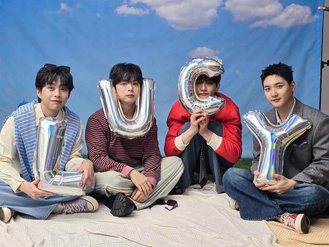 Photo shared by LUCY on April 03, 2026 tagging @ch0_w0n, @gwangil_shin, @yeopx2, and @ye___chani. May be an image of one or more people, bangs and text.