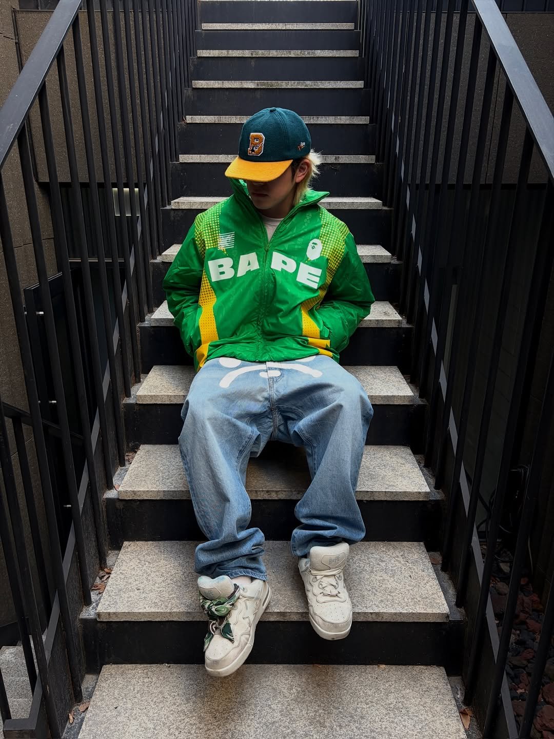 Photo shared by BAPE SEOUL on March 23, 2026 tagging @bapestorekorea, and @bape_seoul. May be an image of fire escape, parka, fleece and text.