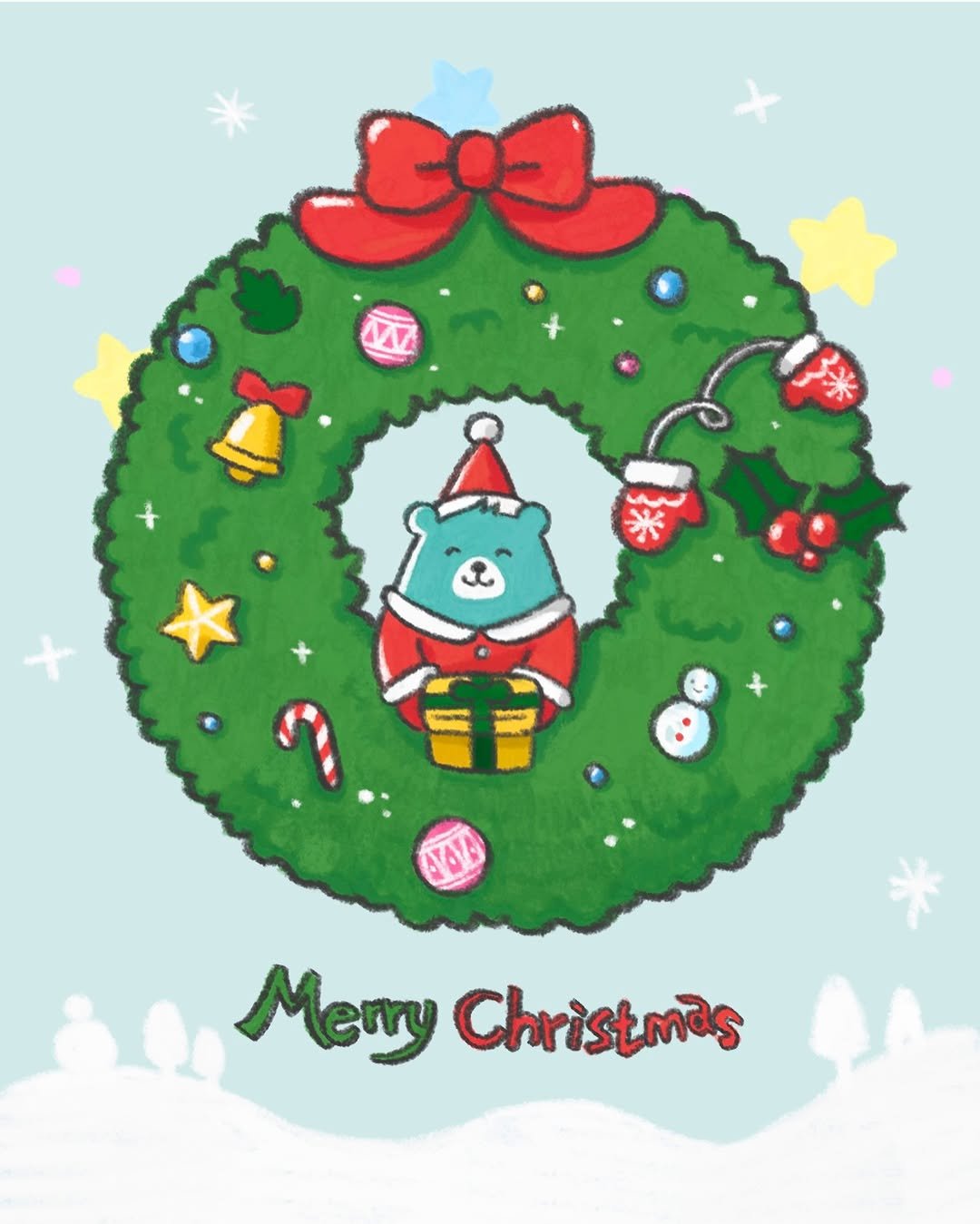 Photo by 책읽는곰 on December 24, 2025. May be an illustration of gingerbread cookie, christmas tree, card, snowman, tinsel and text that says 'V NOR Merry Christmas'.