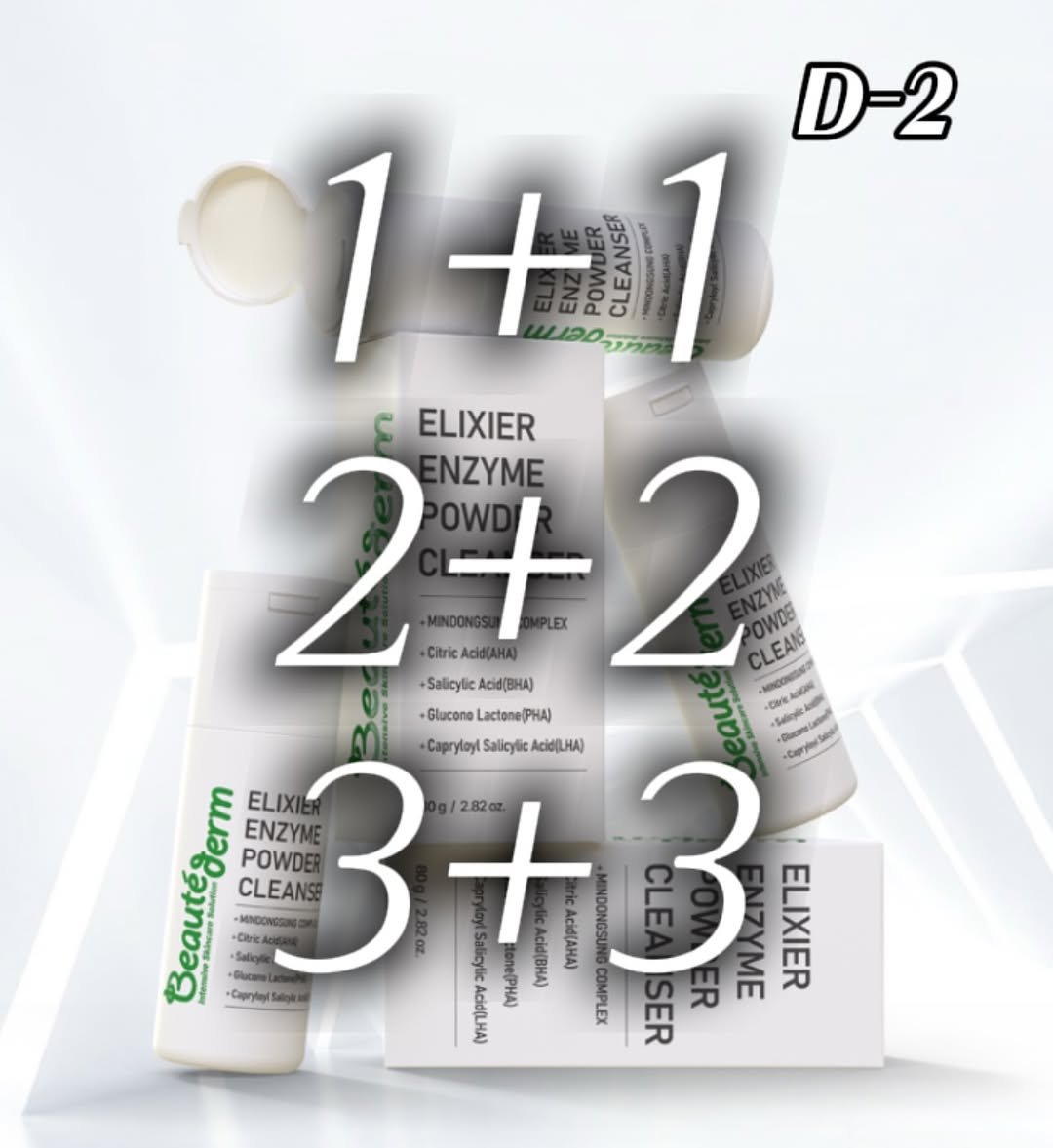 Photo by 뷰티르ㅣ홈케어 마스터 on December 01, 2025. May be an image of ‎hair product, lotion and ‎text that says '‎D-2 1+1 1 + ്ാമ, CLEANSER E ELIXIER 2+2 -Citric Acİd(AHA) ENZYME OWD 2 OWDE CLEAN +SalicylicAcid(BHA) +Salicylic Acid(BHA) +GluconaLactone/PHA) Glucone Coi Salicylic AcidILHA) ELIXI B CLEANS ENZYME POWDER 3 /2.82oz 3+ Salicylic ၁ a cepymий ك CLE Caprytay ACidILHA) ne(PHA) Acid(BHA) Acid(AHA) COMPLEX SER ER 3+3 今！ I7YME ALIXIE ELIXIER‎'‎‎.