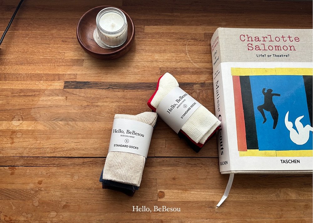 Photo by 베베소유 B̲B̲ㅣ아동복 on August 12, 2025. May be an image of matchbook, sock, book, napkin, newspaper and text that says 'Charlotte Salomon Life? Life?orTheatre? or Theatre? BBcA Hello a O SOCK STANDARDSOCK STANDA STANDA Hello. BEBEBO BeBesou BEDESOUMADE Matisse STANDARD STANDARDSOCKS SOCKS SCHEN 立 TASCHEN TASCHEN Hello, BeBesou'.