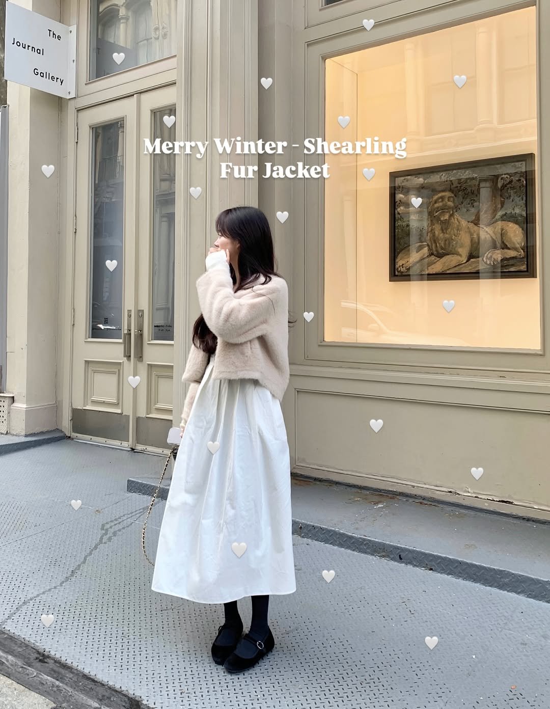 Photo by Lee Seulbi on November 26, 2025. May be an image of ‎duffle coat, overcoat, parka, cornflower, white lily and ‎text that says '‎Journal The Gallery Merry MetryWinter-Shearling Winter Shearling Fur Jacket ل‎'‎‎.