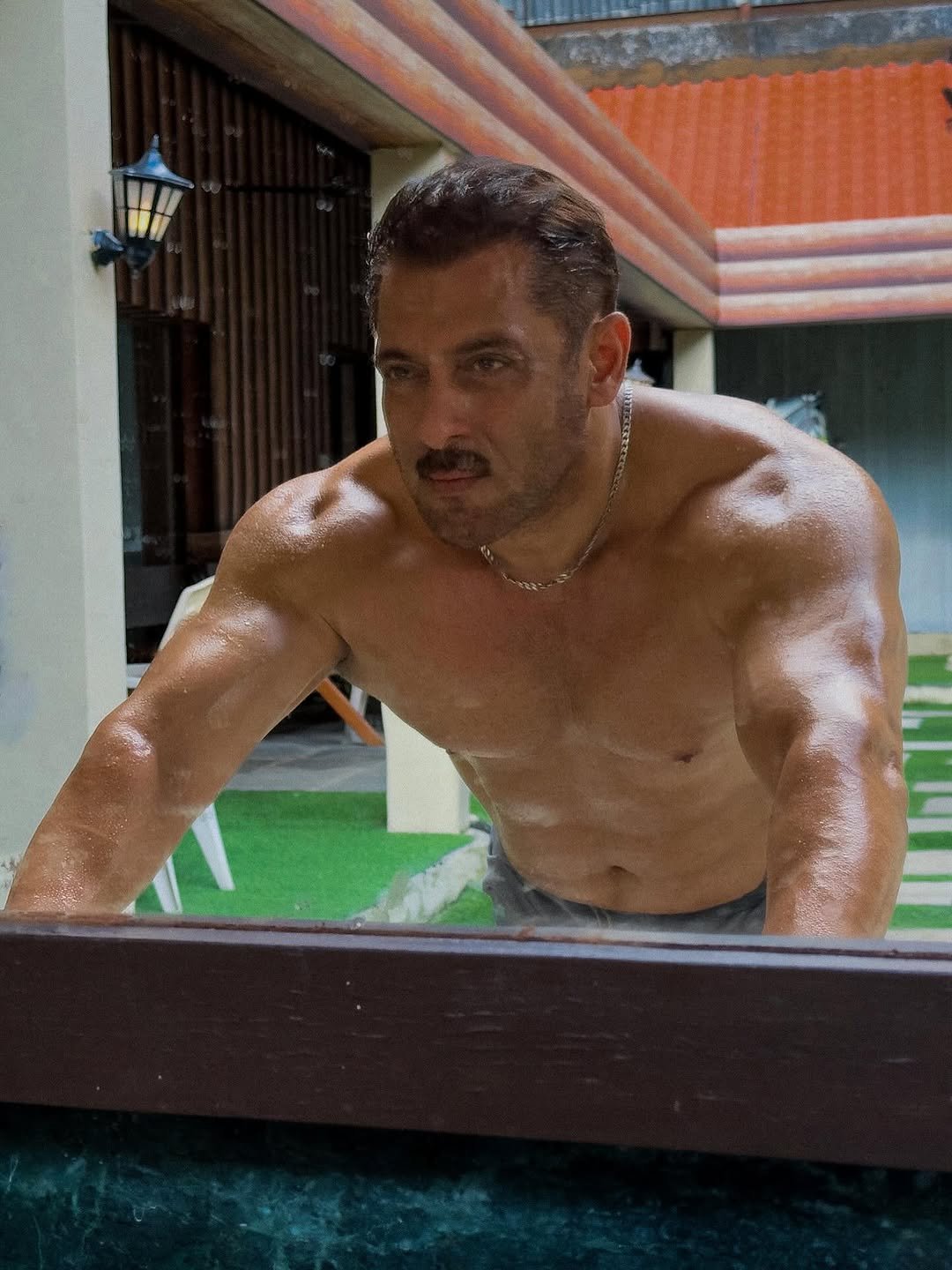 Photo by Salman Khan on November 03, 2025. May be an image of one or more people, beard, biceps, people bodybuilding, underwear, pool and text.