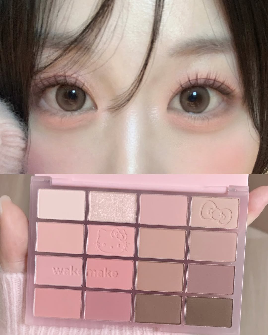 Photo shared by 베이니 BEINNY on March 23, 2026 tagging @wakemake_official. May be an image of one or more people, makeup, pallette and text that says 'wakamako wak mako'.