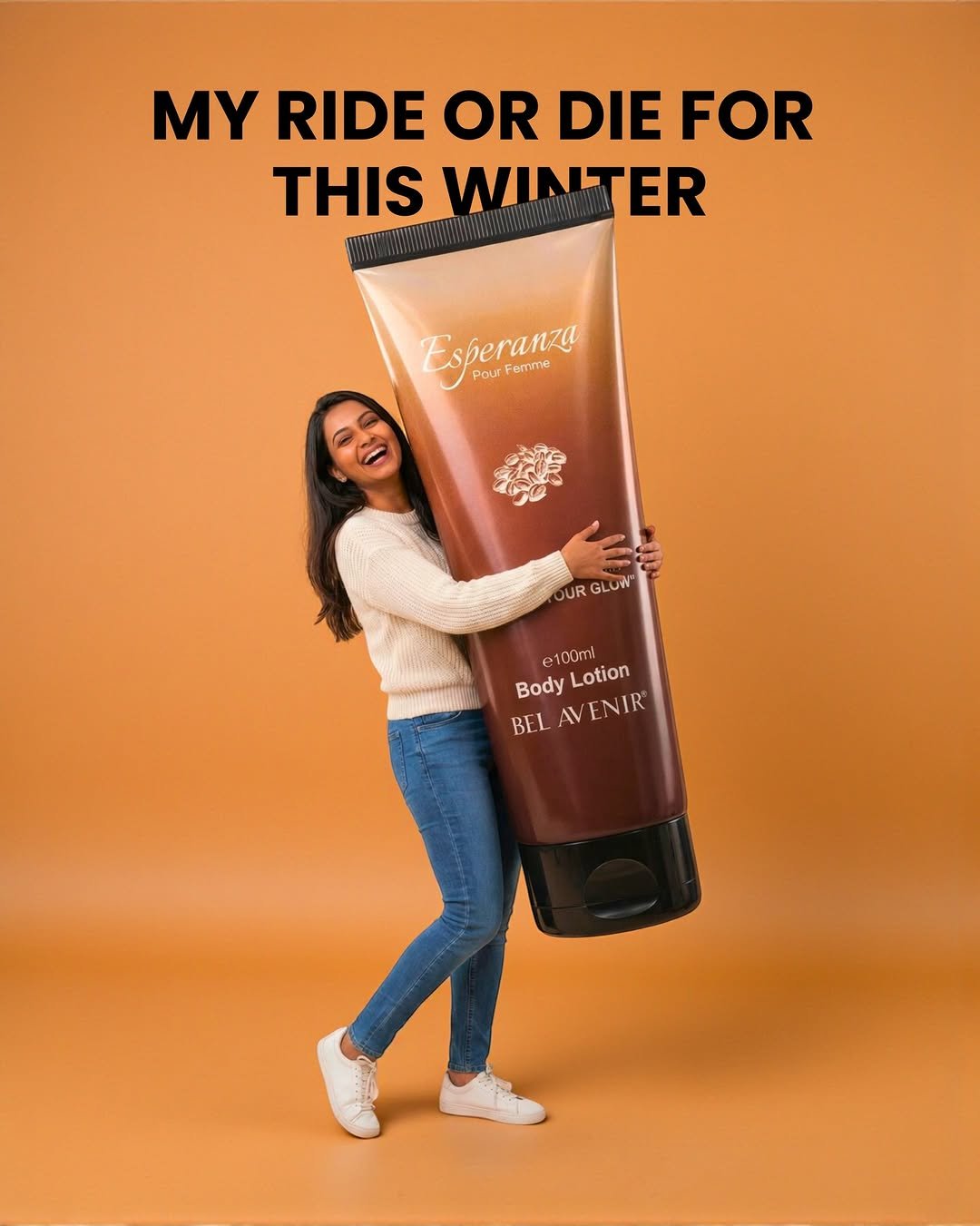 Photo by Bel Avenir - Perfumes on January 03, 2026. May be an image of one or more people, makeup, hair product, hand cream, lotion and text that says 'MY RIDE OR DIE FOR THIS WINTER Esperanza Femme Femmt PourFemme Pour UR GLOW" e100ml BodyLotion Lotion Body BEL AVENIR BELAVENIR AV'.