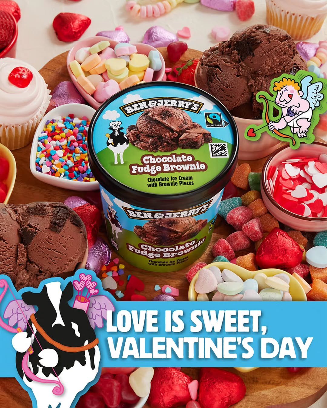 Photo by 벤앤제리스 Ben&Jerry’s Korea on February 09, 2026. May be an image of gelato, ice cream, heart, wafer, fudge and text that says 'BEN BEN&JIRRY'S &JERRY MAJRITRADE な本ま Chocolate Fudge Brownie Chocolate Cream with Brownie Pieces BEK EP TERRIS Eudge BrOt Chocolato ትምክ LOVE IS SWEET, VALENTINE'S DAY'.