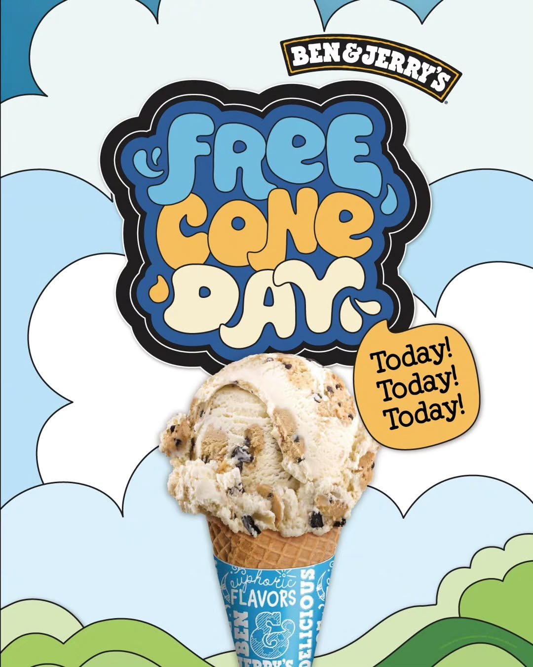Photo by 벤앤제리스 Ben&Jerry’s Korea on April 13, 2026. May be an image of ‎ice cream and ‎text that says '‎BEN&JERRY'S ΒΝ FReE cOme DAr Today! Today! Today! FLAVORS iphorto nuphotio ឪ ELICIOUS م N3‎'‎‎.