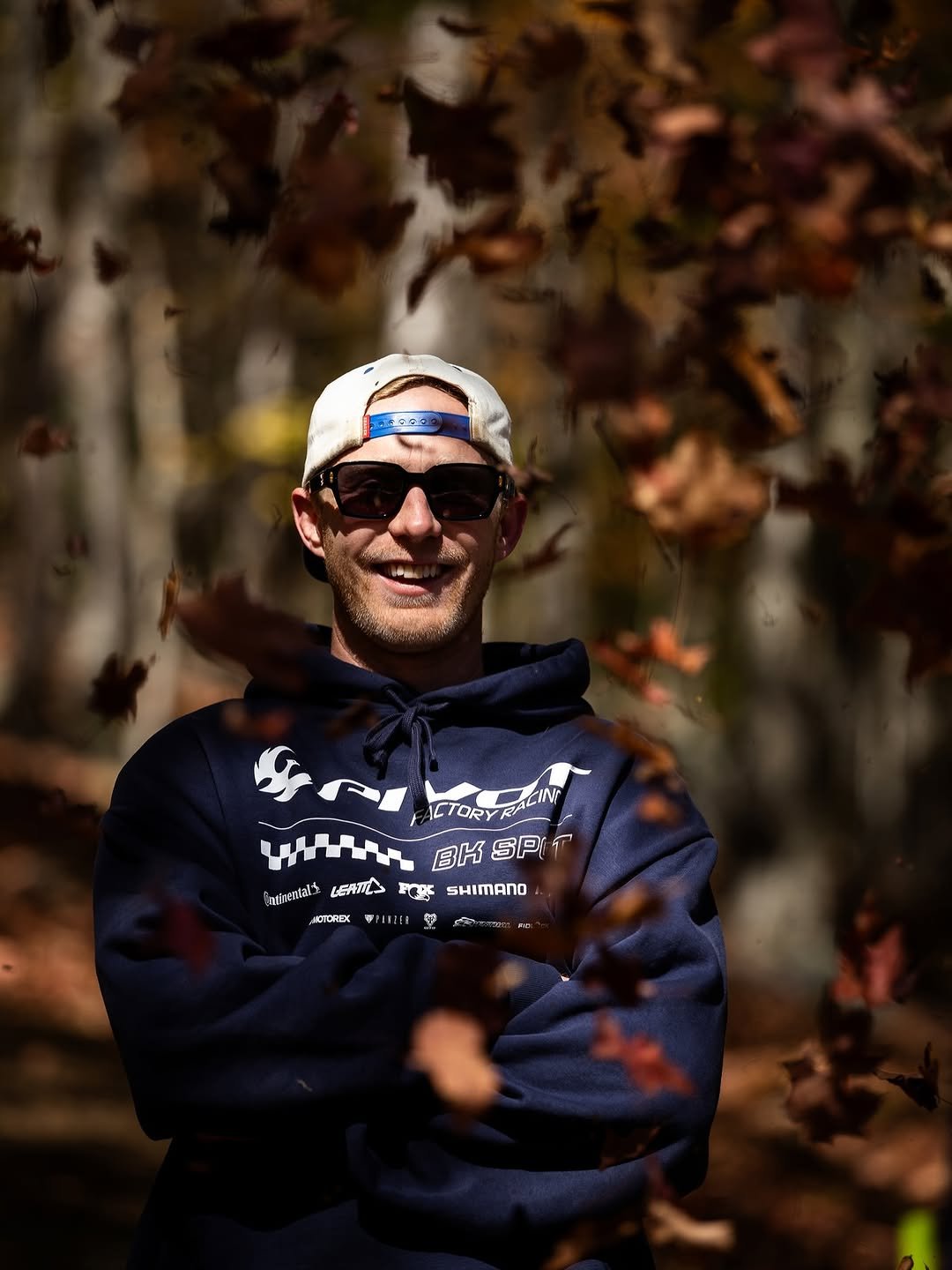 Photo shared by Bernard Kerr on October 02, 2025 tagging @pivotcycles. May be an image of 1 person, glasses, park and text.
