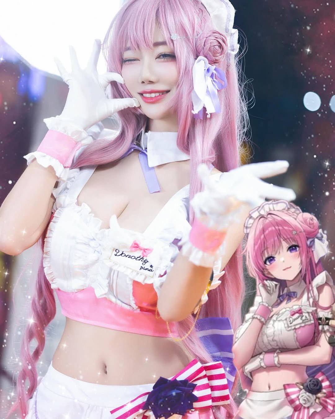Photo shared by ✨빛베리 𝑩𝒆𝒂𝒕 𝑩𝒆𝒓𝒓𝒚✨ほしの ベリ🍓 on August 11, 2025 tagging @excelgogo. May be an anime-style image of 1 person, miniskirt, costume and text that says 'Ebnothy ibnothy pina'.