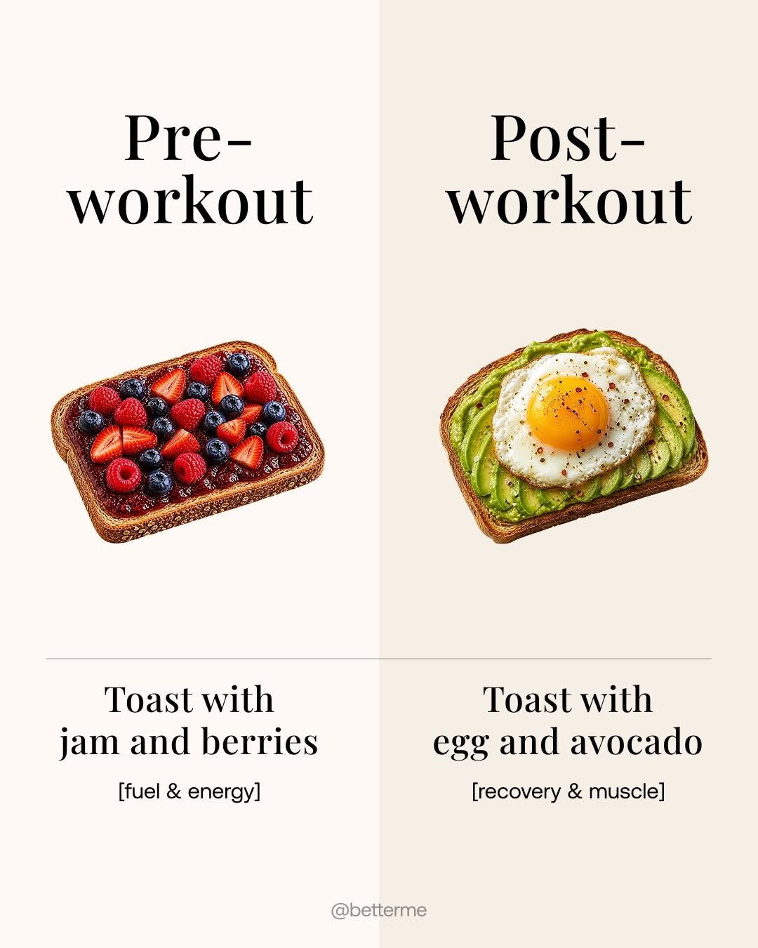 betterme 게시물 이미지: Pre vs. Post-Workout Fuel 🍌💪

👉 Before a...