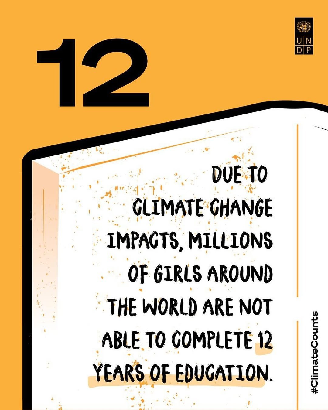 Photo by Bhumi Satish Pednekkar on November 16, 2025. May be a doodle of magazine, poster and text that says 'UN DP D 12 DUE DUE-TO GLIMATE GHANGE IMPAGTS, MILLIONS OF GIRLS AROUND THE WORLD ARE NOT ABLE tO COMPLETE 12 YEARS OF EDUGATION. eanan'.