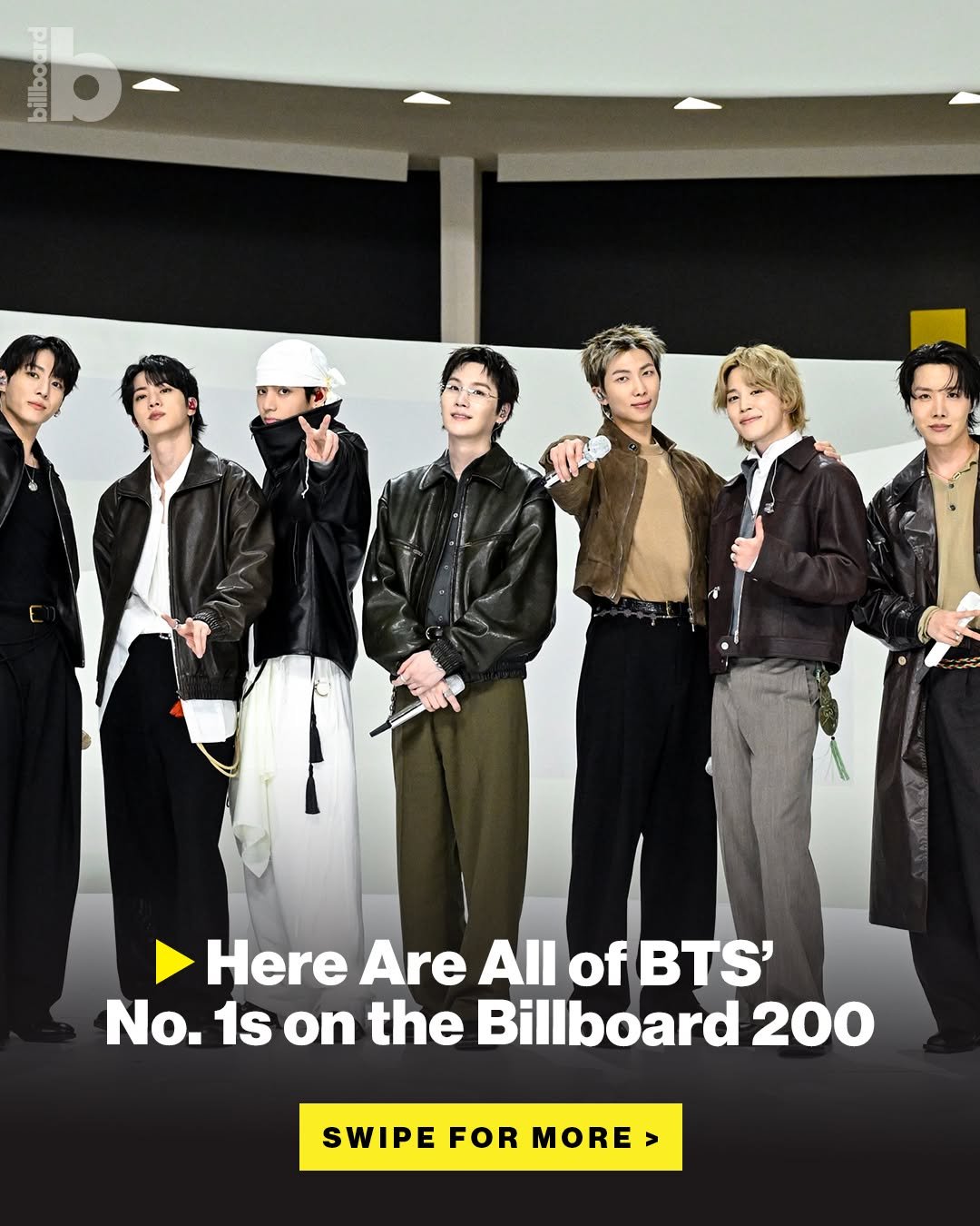Photo shared by billboard on April 02, 2026 tagging @gettyimages. May be an image of magazine, poster and text that says 'Lllbos billboe Here Are All of BTS' No. 1s on the Billboard 200 SWIPE FOR MORE'.