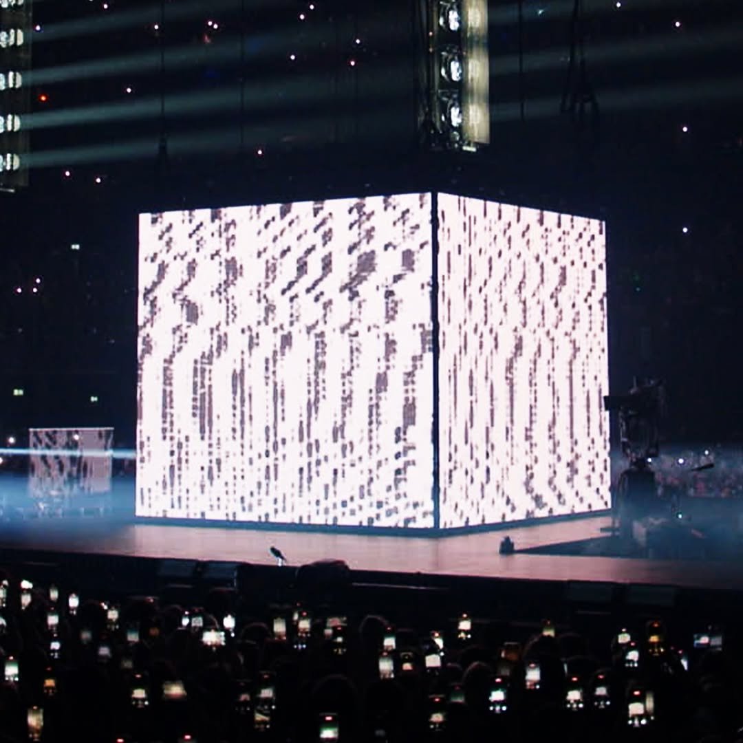 Photo by BILLIE EILISH on April 23, 2026. May be an image of one or more people, bangs, concert and text.