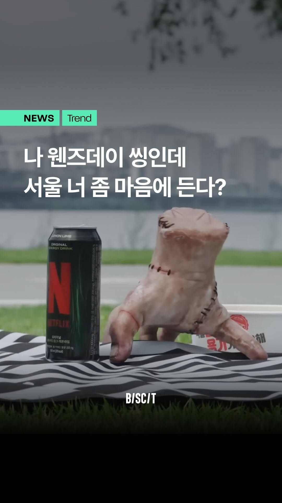 biscit.co.kr 게시물 이미지: 길 한가운데서 ‘손’을 마주칠 확률은? <웬즈데이> 씽의 서울 답사기 🤟

한강...