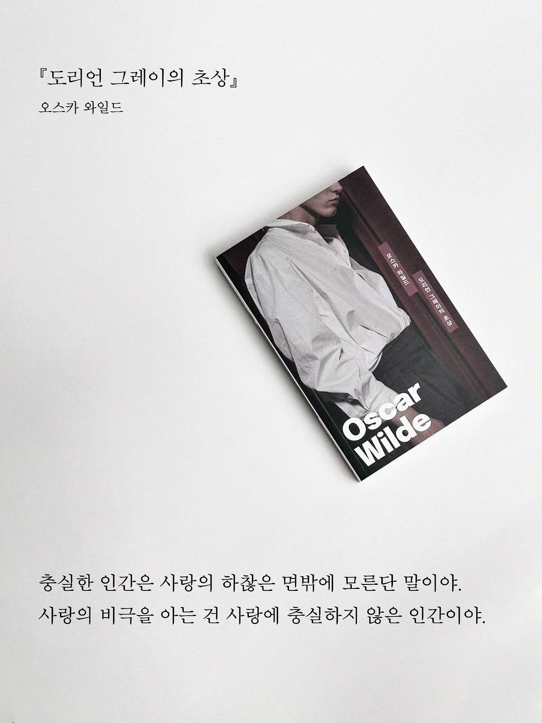 Photo by 빛소굴 (문학 출판사) on November 05, 2025. May be an image of calendar, magazine, poster, book and text that says '『도리언 그레이의 초상』 오스카 와일드 蜗ん容 宮謙语 实莓社 江灣お料 福谷 Oscar Wilde 충실 인간은 사랑의 하찮은 면밖에 모른단 말이야. 사랑의 비극을 아는 건 사랑에 충실하지 않은 인간이야.'.