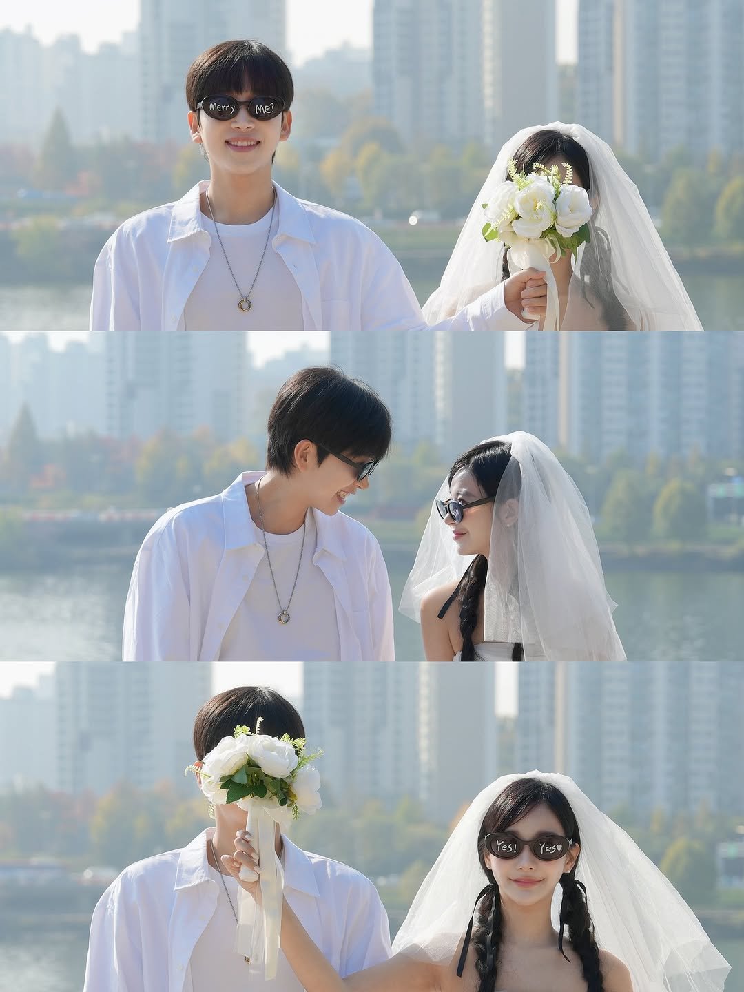 Photo shared by 히릿커플 hirit couple on November 08, 2025 tagging @bj._.haru. May be an image of one or more people, baby's-breath, wedding, outdoors and text.