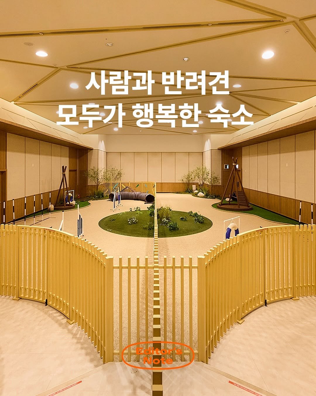 Photo shared by 여기어때 블랙 on September 29, 2025 tagging @kinock_official. May be an image of text that says '사람과 사람과반려견 반려견- 모두가 행복한 숙소 Editor's 電N Fo 五家 Note'.