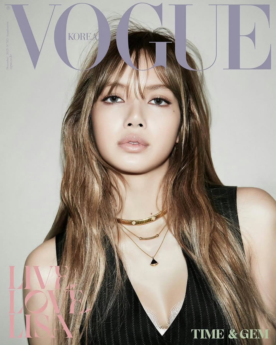 Photo shared by BLACKPINK | BLINK on November 13, 2025 tagging @bvlgari, @voguekorea, @blackpinkofficial, @jennierubyjane, @roses_are_rosie, @sooyaaa__, @lalalalisa_m, and @wearelloud. May be an image of magazine and text that says 'VOGUE VO KOREA LIVE LOV LISN TIME TIME&GEM & GEM'.