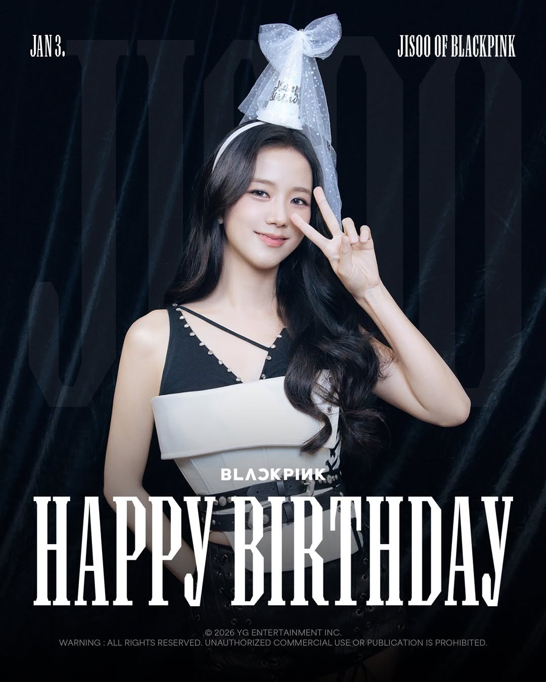 Photo by BLΛƆKPIИK on January 02, 2026. May be an image of poster and text that says 'JAN3. JISOO OF BLACKPINK BЛKИK HAPPy BIRTHDAY'.