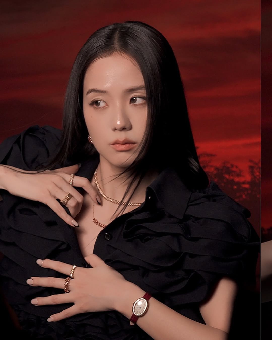 Photo shared by BLISSOO on April 09, 2026 tagging @cartier, @esquire.korea, and @sooyaaa__. May be an image of one or more people, makeup, bolo tie, necklace and text.