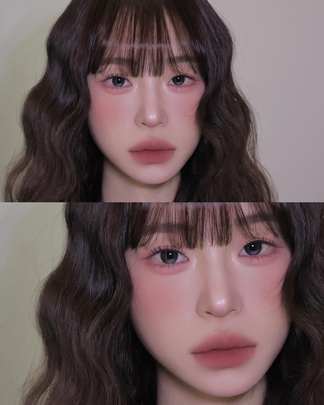 Photo shared by 벨르메종 실장 on January 12, 2026 tagging @toocoolforschool_official, @aoucosmetics, @twoslashfour, @a.chicosmetics, @teoandthe_official, and @lummir_makeup. May be an image of one or more people, bangs, makeup and text.