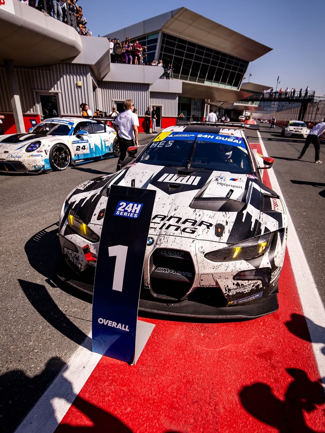 Photo shared by 🏆 Team WRT on December 30, 2025 tagging @dubaiautodrome, @bmwm, @bmwmmotorsport, @24hseries, @upietztim, and @follow_wrt. May be an image of racing vehicles, race car and text.