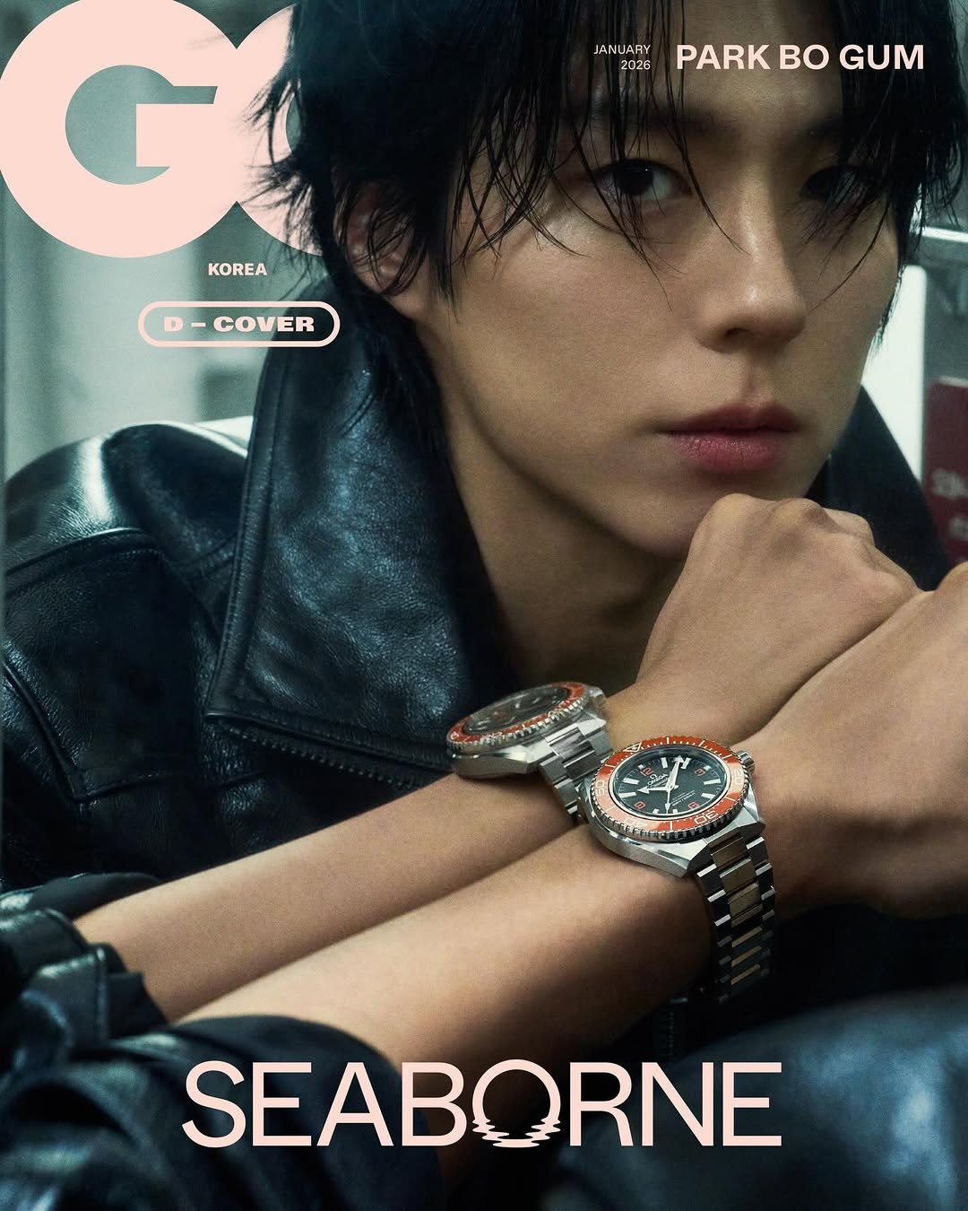 Photo shared by GQ KOREA on December 25, 2025 tagging @omega, and @bogummy. May be an image of wrist watch, magazine, poster and text that says 'JANUARY JANU 2026 PARK Bo GUM KOREA COVER ንንደኛ 事 か ] SEABORNE RNE'.