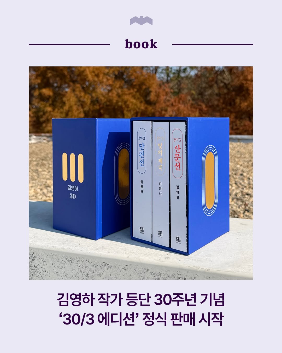 Photo by 복복서가 on November 19, 2025. May be an image of book and text that says 'book 93 39/3 다 30/3 저 선 몸 무 III 김영하 30 김 영 町 협 하 김 영 草 ន 胡 김영하 작가 등단 30주년 기념 '30/3 에디션' 정식 판매 시작'.