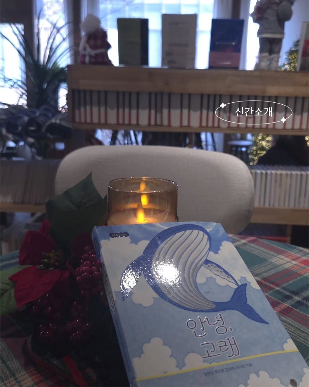 Photo by 봄 마중 on December 11, 2025. May be an image of dolphin, book, napkin, placemat, candle and text.