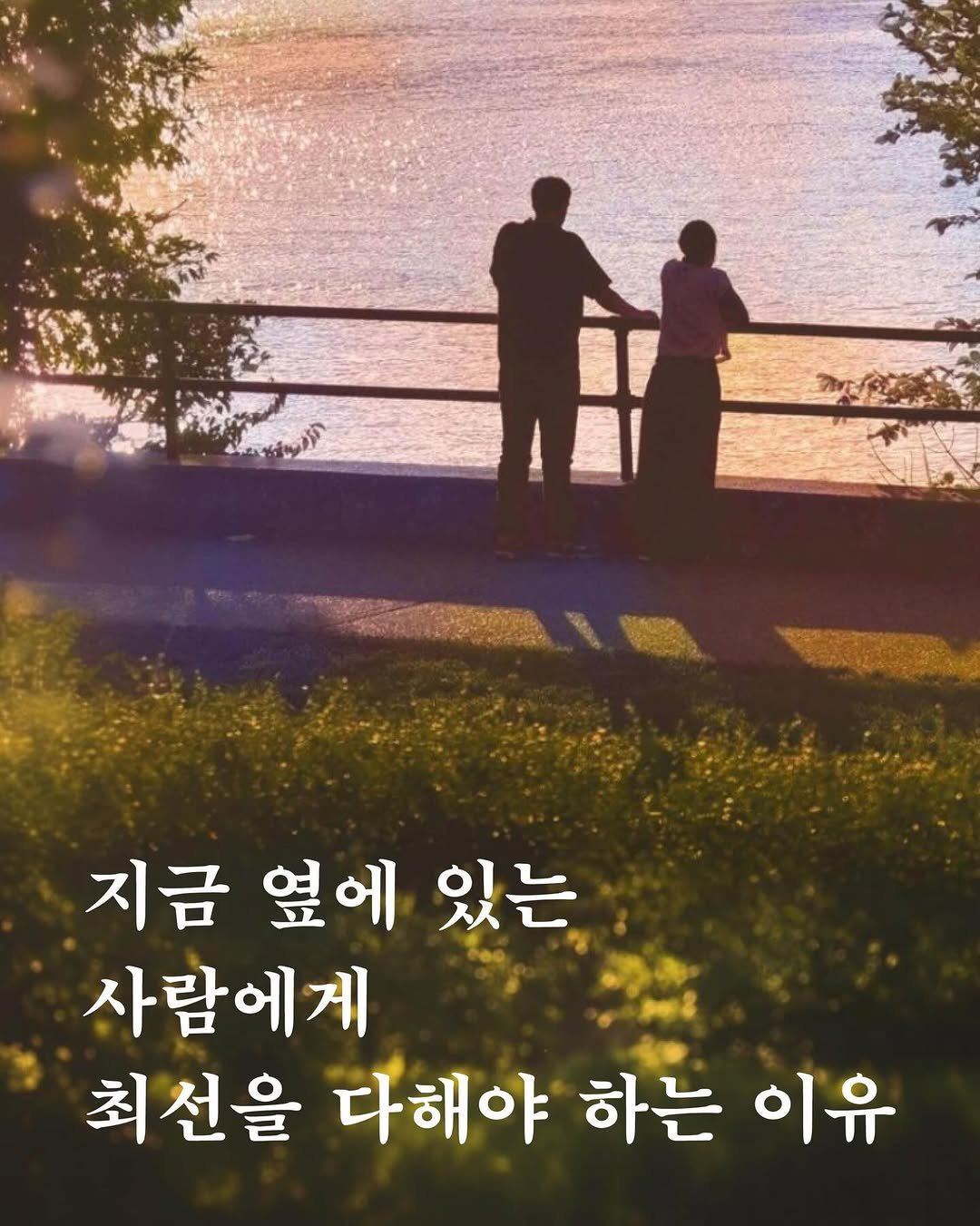 Photo by 빈페이지 on November 27, 2025. May be an image of one or more people, outdoors and text that says '지금 옆에 있는 사람에게 최선을 다해야 하는 이유'.