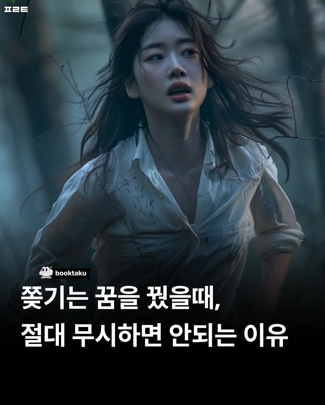 Photo by 북타쿠 | 종합 1위 작가와 책친놈 4인조 이야기📚 on October 21, 2025. May be an image of poster and text that says 'ㅍㄹ트 booktaku 쫓기는 꿈을 꿨을때, 절대 무시하면 안되는 이유'.