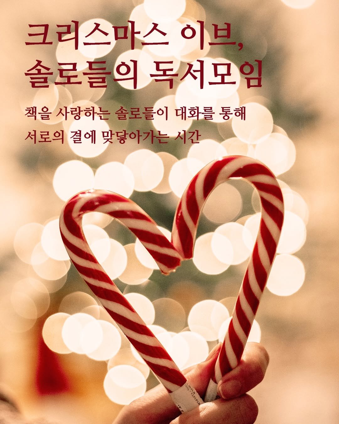 Photo by 북티크 on December 13, 2025. May be an image of poster and text that says '크리스마스 이브 솔로들의독서모 솔로들 독서모 책을 사랑하는 솔로들이 는솔로들이대화를통해 들이 대화를 통해 서로의 결에 맞닿아기 맞닿아가는시간 는시간'.