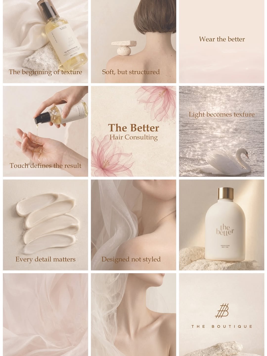 Photo by 합정미용실 더부띠끄 민아 | 탈색없이염색 애쉬브라운 매트브라운 on April 17, 2026. May be an image of one or more people, makeup, hair product, fragrance, perfume, magazine, hand cream, cosmetics and text that says 'The beginning Thebeginningoftexture of texture Wear the Wearthbetter better Soft, but Soft,butstructured structured Light becomes Lightbecomestexfure texfure The Better Hair Consulting ting Touch defines Touchdefines.theresult the result Every detail matters better the beuter 임산장마 Designednotstylec Designed not styl styled led THEBOUTIQUE THE BOUTIQUE'.