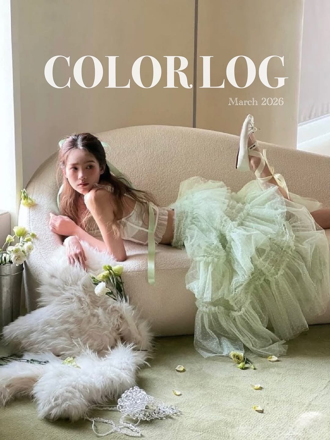 Photo by 연남동미용실 더부띠끄 윤주 |탈색없이염색 • 애쉬브라운 • 매트브라운| on March 01, 2026. May be an image of child, dress, magazine, headdress and text that says 'COLORLOG March March2026 2026 2026'.