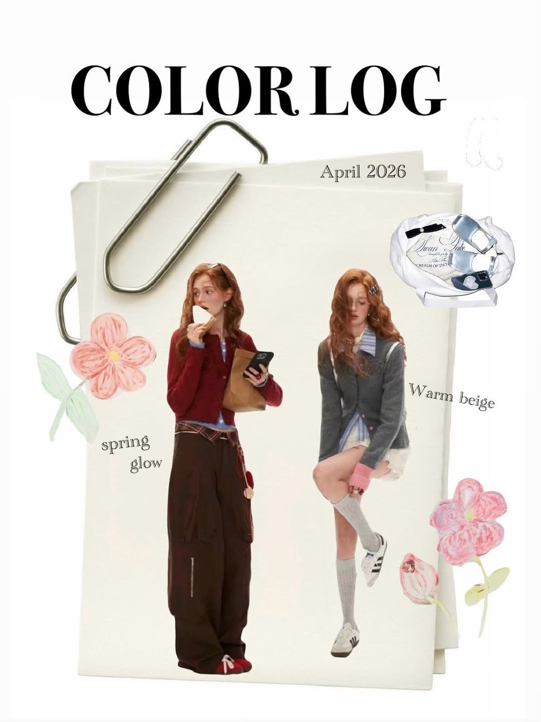 Photo by 연남동미용실 더부띠끄 윤주 |탈색없이염색 • 애쉬브라운 • 매트브라운| on March 31, 2026. May be an image of one or more people, hair, clipboard, top and text that says 'COLORLOG Aprill April2026 2026 arays RAMOPEN spring glow Warm W arm Warmbeige beige beige'.