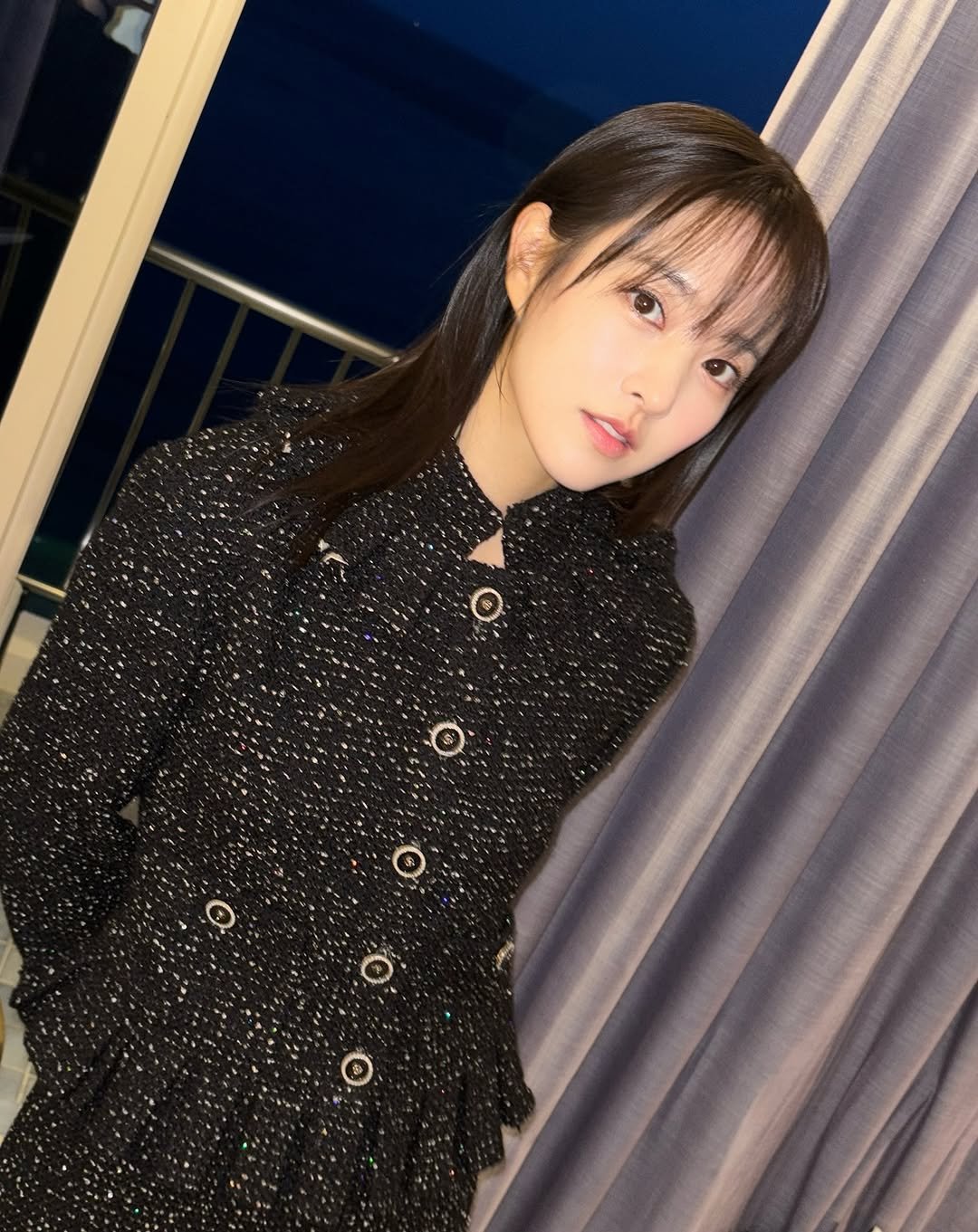 Photo by 박보영 ParkBoYoung on September 18, 2025. May be an image of 1 person, hair, duffle coat, dress and text.