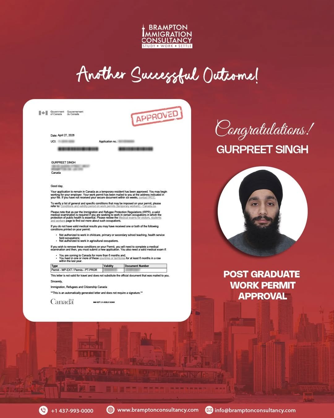 bramptonimmigration 게시물 이미지: Congratulations to Gurpreet Singh on receiving...