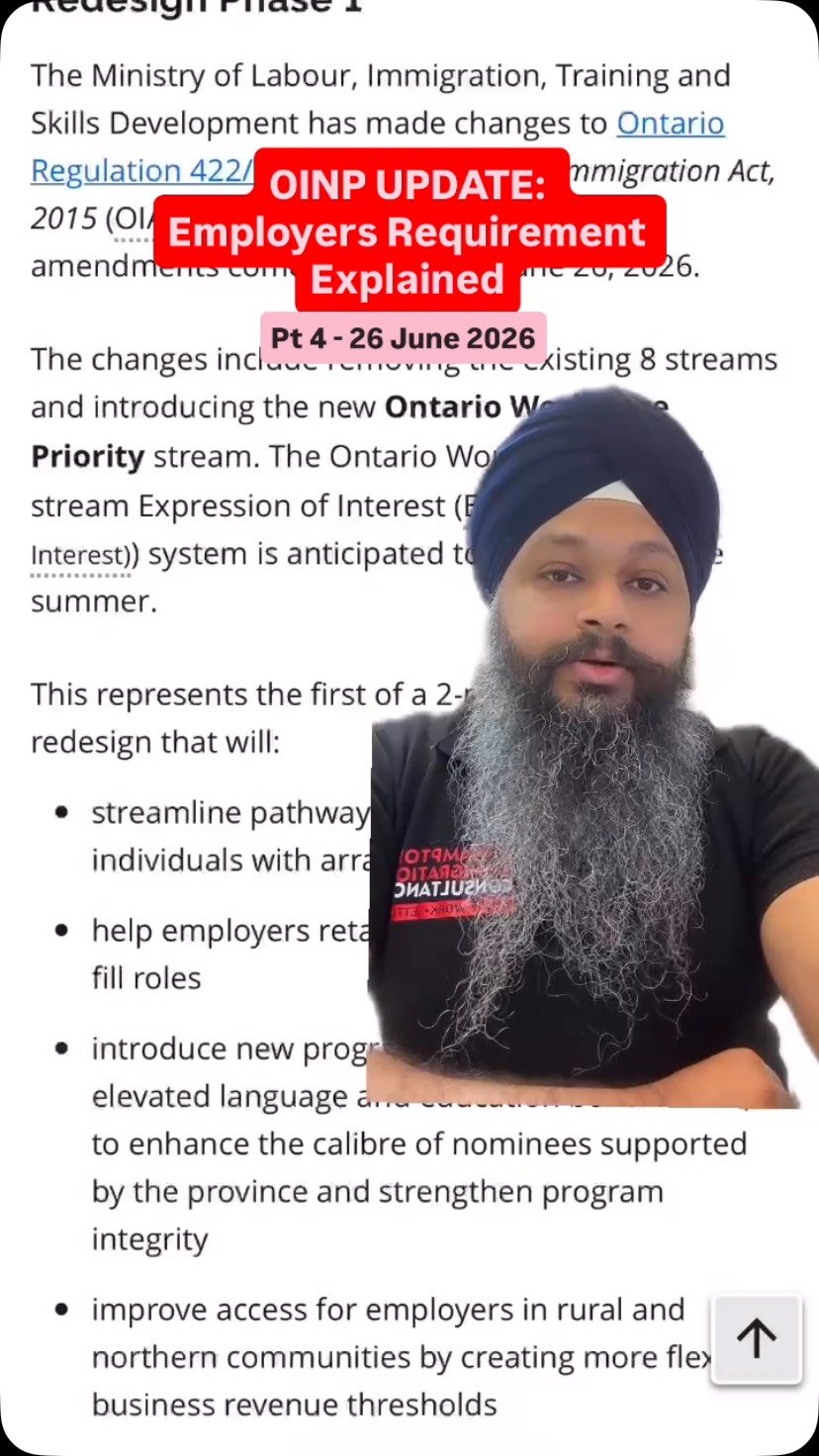 bramptonimmigration 게시물 이미지: 🇨🇦🚨Part 4 of the OINP update: Ontario has now...