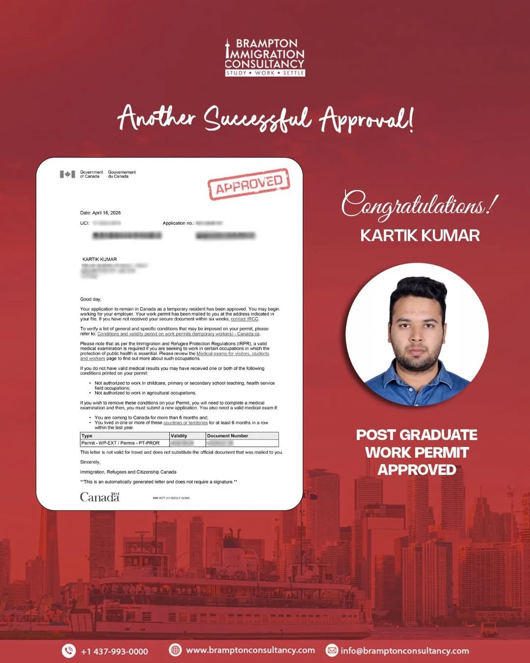 bramptonimmigration 게시물 이미지: Big congratulations to Kartik on receiving his...