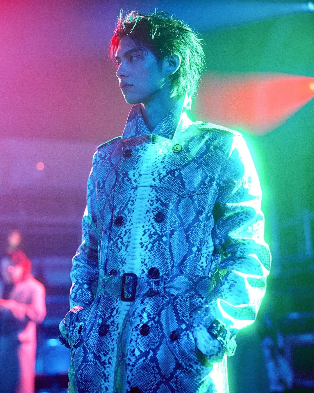 Photo shared by BRIGHT on February 24, 2026 tagging @burberry. May be an image of one or more people, bangs, costume and text.