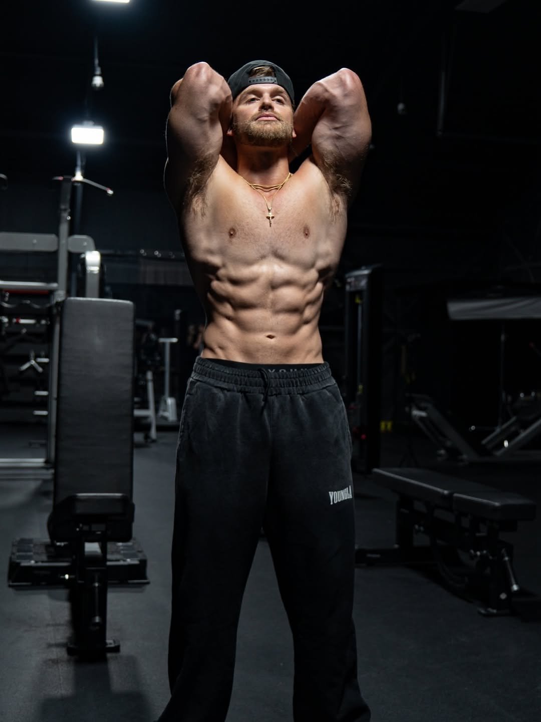 Photo by Brodie Falgoust on December 31, 2025. May be an image of one or more people, biceps, people bodybuilding, activewear, sweatpants and text.