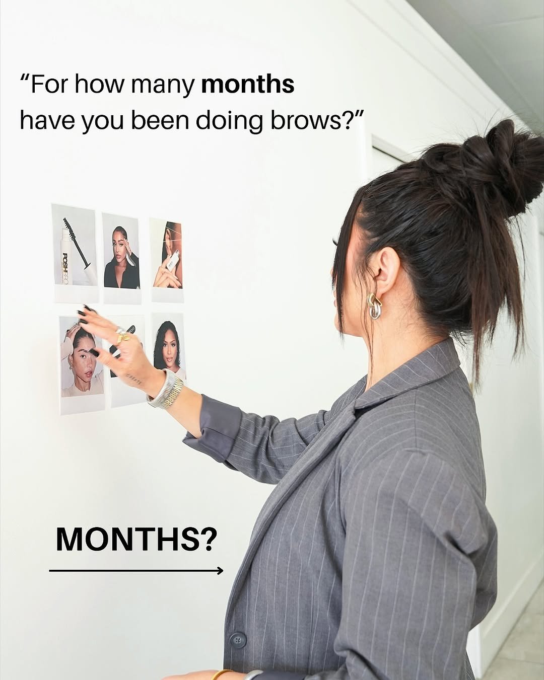 Photo shared by 𝐋.𝐀.’𝐬 # 𝟏 𝐁𝐫𝐨𝐰 𝐄𝐝𝐮𝐜𝐚𝐭𝐨𝐫 | 𝟐𝐊+ 𝐆𝐥𝐨𝐛𝐚𝐥 𝐒𝐭𝐮𝐝𝐞𝐧𝐭𝐬 on October 28, 2025 tagging @poshbrowsla, and @poshbrowspro. May be an image of standing, thermostat, poster and text that says '"For how many months have you been doing brows?" B MONTHS?'.